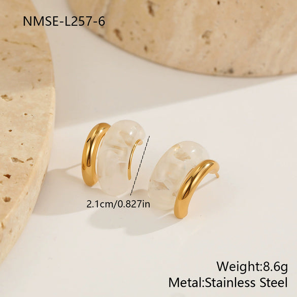 Wholesale Minimalist Translucent Resin Electroplated Geometric Cshaped Stud Earrings For Women