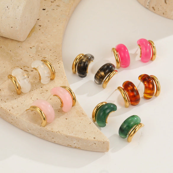 Wholesale Minimalist Translucent Resin Electroplated Geometric Cshaped Stud Earrings For Women