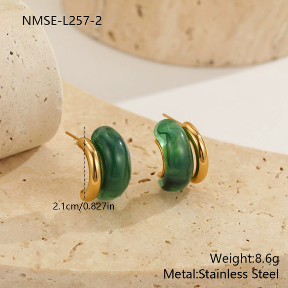 Wholesale Minimalist Translucent Resin Electroplated Geometric Cshaped Stud Earrings For Women