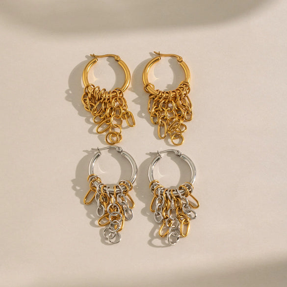 Wholesale Minimalist Twotone Stainless Steel Tassel Earrings With Pvd Furnace Vacuum Real Gold Plating For Women