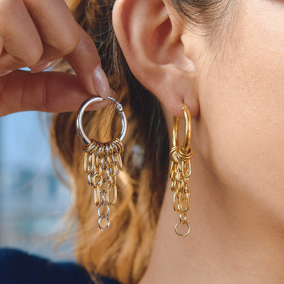 Wholesale Minimalist Twotone Stainless Steel Tassel Earrings With Pvd Furnace Vacuum Real Gold Plating For Women