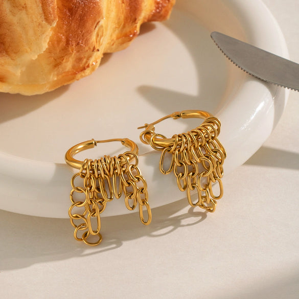 Wholesale Minimalist Twotone Stainless Steel Tassel Earrings With Pvd Furnace Vacuum Real Gold Plating For Women