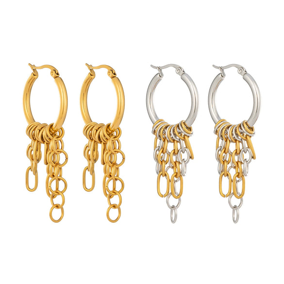Wholesale Minimalist Twotone Stainless Steel Tassel Earrings With Pvd Furnace Vacuum Real Gold Plating For Women