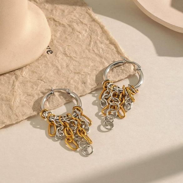Wholesale Minimalist Twotone Stainless Steel Tassel Earrings With Pvd Furnace Vacuum Real Gold Plating For Women