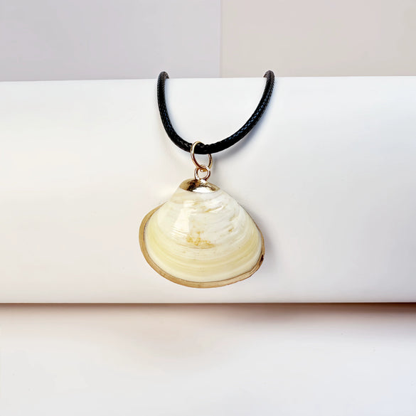 Wholesale Minimalist Waxed Leather Rope Natural Conch Shell Necklaces With Electroplated Gold Edge
