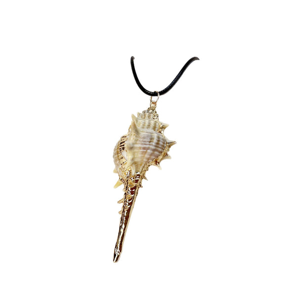 Wholesale Minimalist Waxed Leather Rope Natural Conch Shell Necklaces With Electroplated Gold Edge