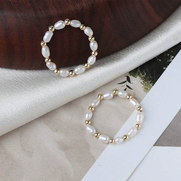 Wholesale Minimalist Women's Natural Freshwater Pearl Ring In 14K Gold With Rice And Water Drop Shapes