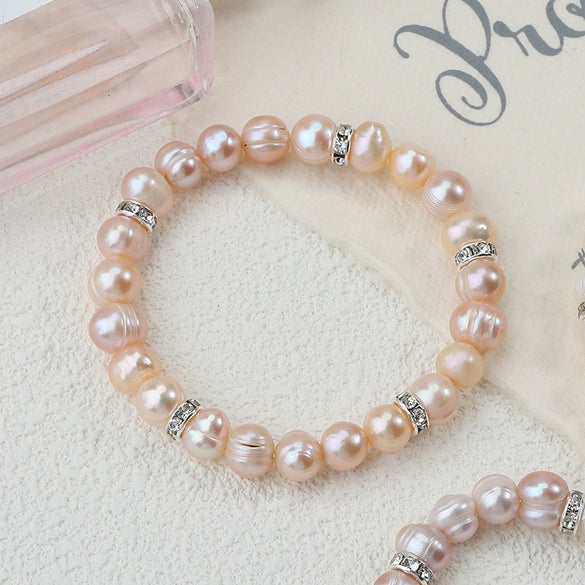 Wholesale Minimalist Women's Natural Freshwater Real Pearl Bracelet With Elastic Thread And Round Pattern