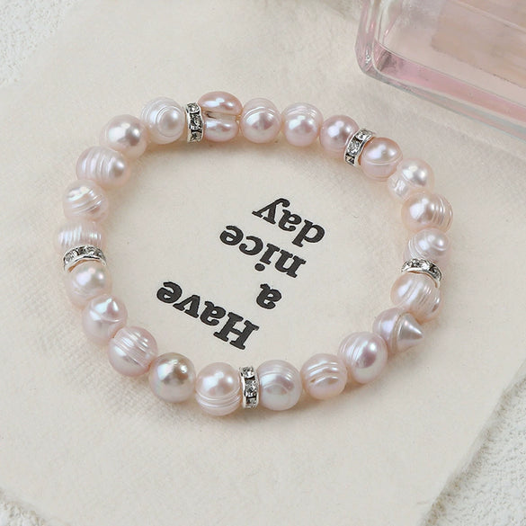 Wholesale Minimalist Women's Natural Freshwater Real Pearl Bracelet With Elastic Thread And Round Pattern