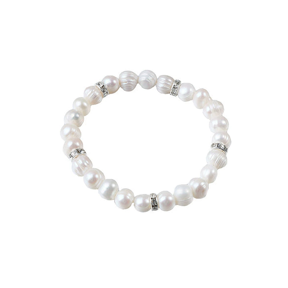Wholesale Minimalist Women's Natural Freshwater Real Pearl Bracelet With Elastic Thread And Round Pattern