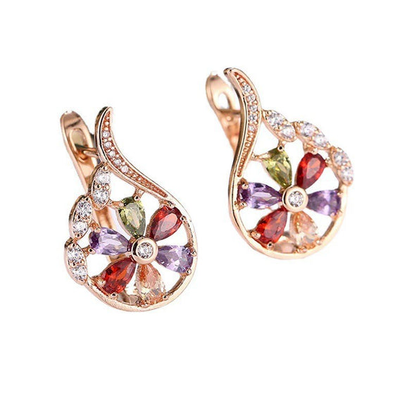 Wholesale Minimalist Women's Zircon Necklace Set With Flower Pattern Rose Gold Electroplated Box Chain For Bridal Use