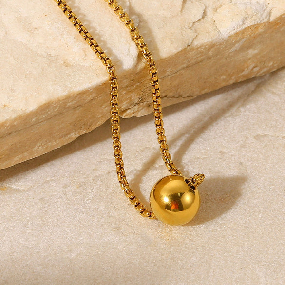 Wholesale Minimalistic Gold Ball Pendant Necklace With Box Chain Stainless Steel Geometric Design Electroplating For Women