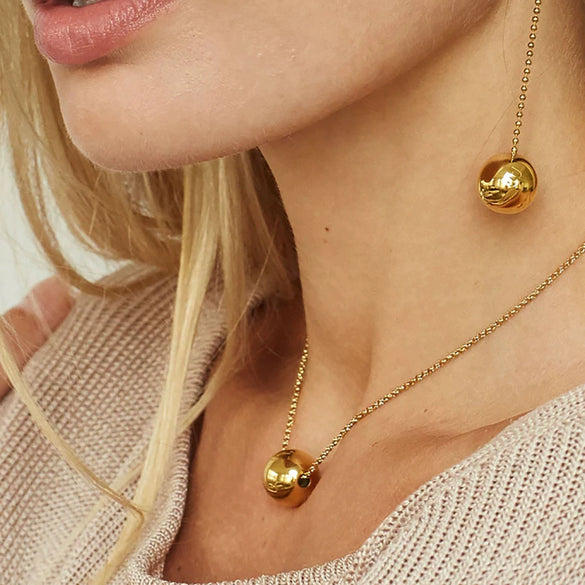 Wholesale Minimalistic Gold Ball Pendant Necklace With Box Chain Stainless Steel Geometric Design Electroplating For Women