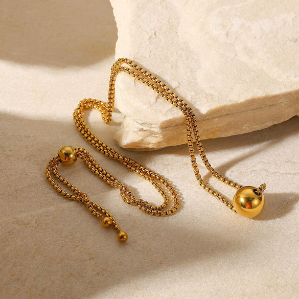 Wholesale Minimalistic Gold Ball Pendant Necklace With Box Chain Stainless Steel Geometric Design Electroplating For Women