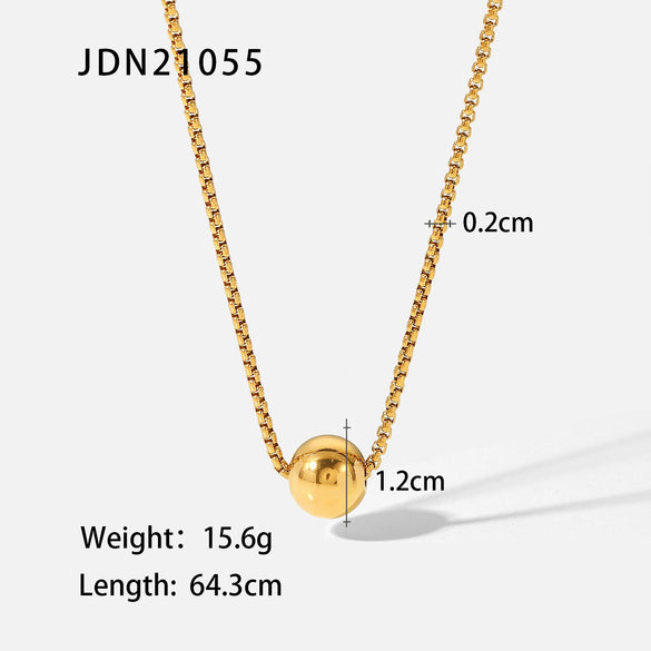 Wholesale Minimalistic Gold Ball Pendant Necklace With Box Chain Stainless Steel Geometric Design Electroplating For Women