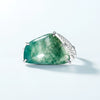 Wholesale Mining Green Moss Ring S925 Silver Natural Agate Geometric Fashion Women's Ring With Diamond Design