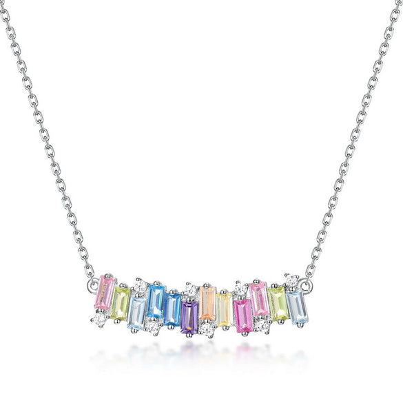 Wholesale Mining Irregular Geometric Color Zirconium S925 Silver Clavicle Chain With Rainbow Zircon For Women