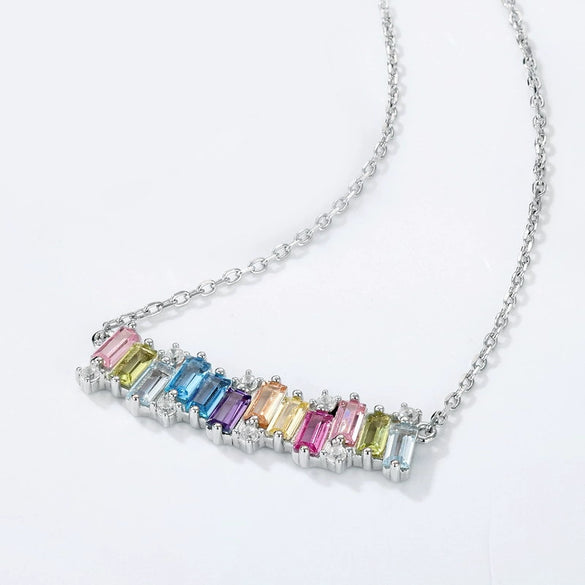 Wholesale Mining Irregular Geometric Color Zirconium S925 Silver Clavicle Chain With Rainbow Zircon For Women