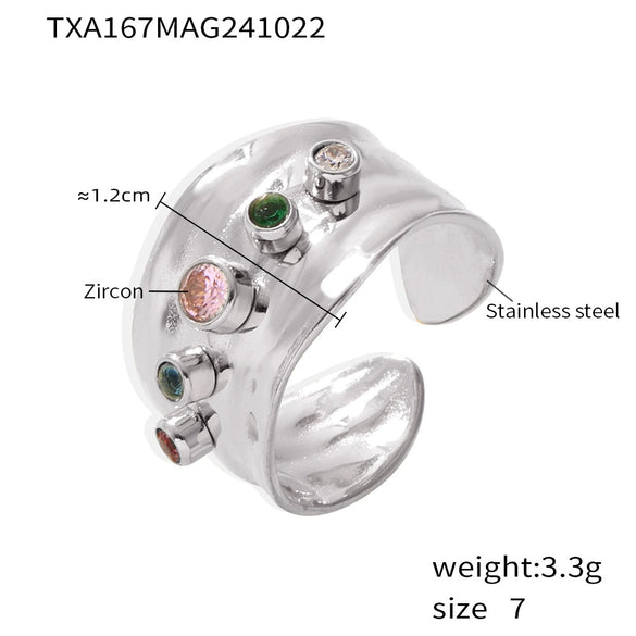 Wholesale Mixed Color Zircon Open Ring And C Earrings In Stainless Steel With 18K True Gold Color Electroplated For Women Geometric Style