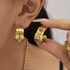 Wholesale Mixed Color Zircon Open Ring And C Earrings In Stainless Steel With 18K True Gold Color Electroplated For Women Geometric Style