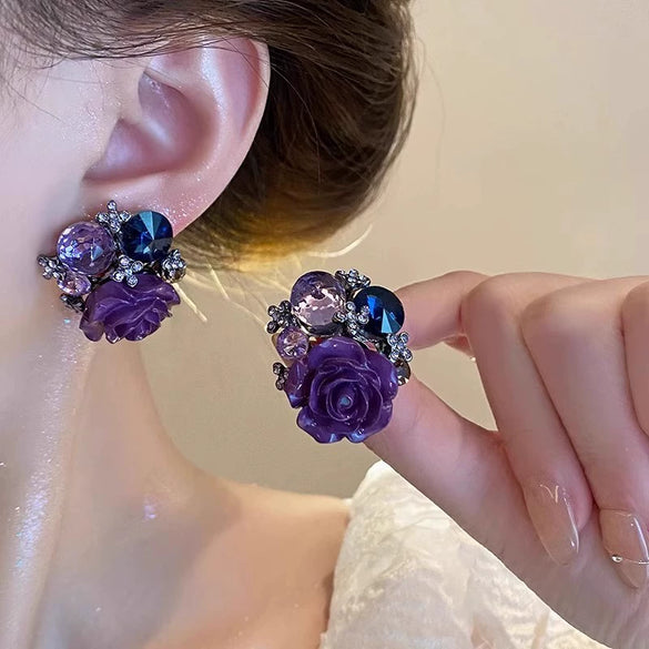 Wholesale Mixed Materials Flower Pattern Electroplating Earrings For Women