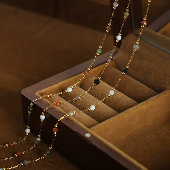 Wholesale Mixed Natural Stone Beaded Necklace And Exquisite Temperament Titanium Steel 18K Gold Plated Electroplated Bracelet For Women