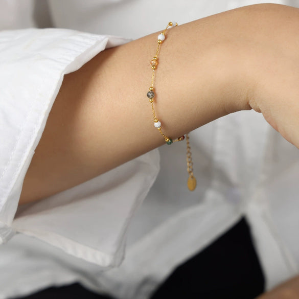 Wholesale Mixed Natural Stone Beaded Necklace And Exquisite Temperament Titanium Steel 18K Gold Plated Electroplated Bracelet For Women
