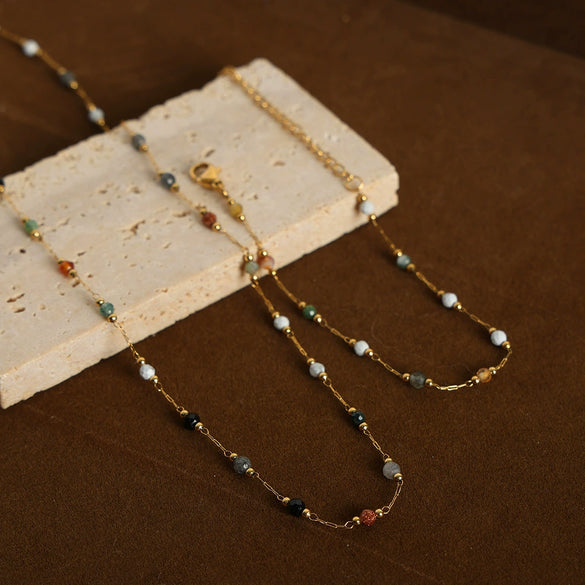 Wholesale Mixed Natural Stone Beaded Necklace And Exquisite Temperament Titanium Steel 18K Gold Plated Electroplated Bracelet For Women