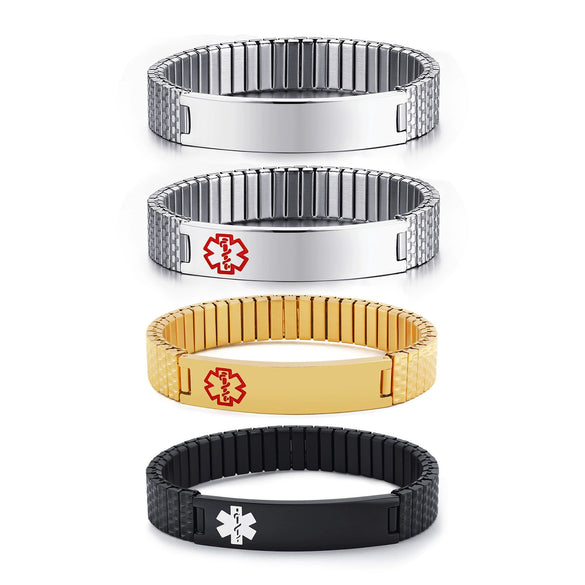 Wholesale 12Mm Stainless Steel Elastic Medical Sign Bracelet Unisex Geometric Fashion Bracelet