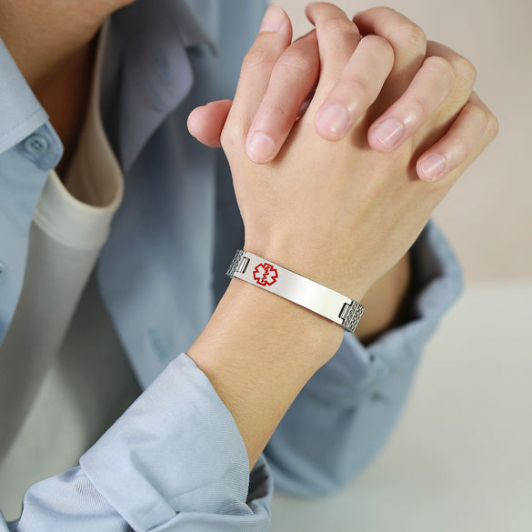 Wholesale 12Mm Stainless Steel Elastic Medical Sign Bracelet Unisex Geometric Fashion Bracelet