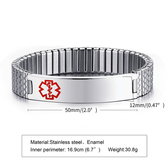 Wholesale 12Mm Stainless Steel Elastic Medical Sign Bracelet Unisex Geometric Fashion Bracelet