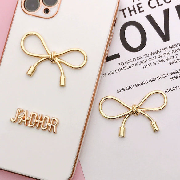 Wholesale Mobile Phone Case Jewelry With Smooth Metal Bow Accessories Alloy Electroplating