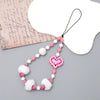 Wholesale Mobile Phone Chain Handmade Beaded With Plush Ball And Love Pattern For Female