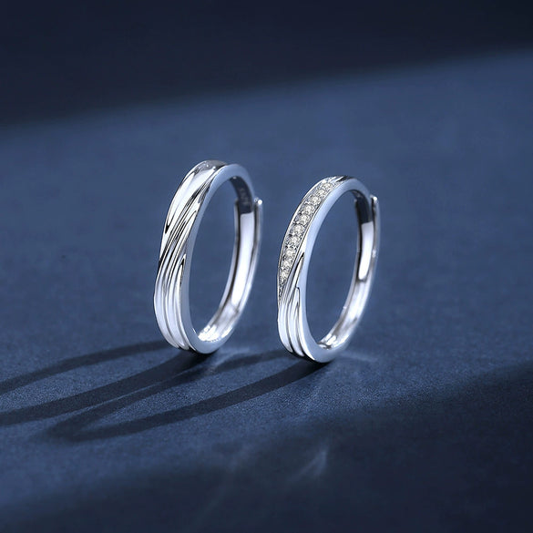 Wholesale Mobius Couple Open Ring 925 Sterling Silver Geometric Design With Diamond Treatment