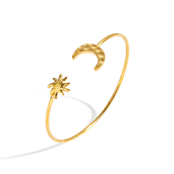 Wholesale Modern Minimalist Geometric Electroplated Stainless Steel Moon And Sun Open Bracelet Highend Colorpreserving Jewelry
