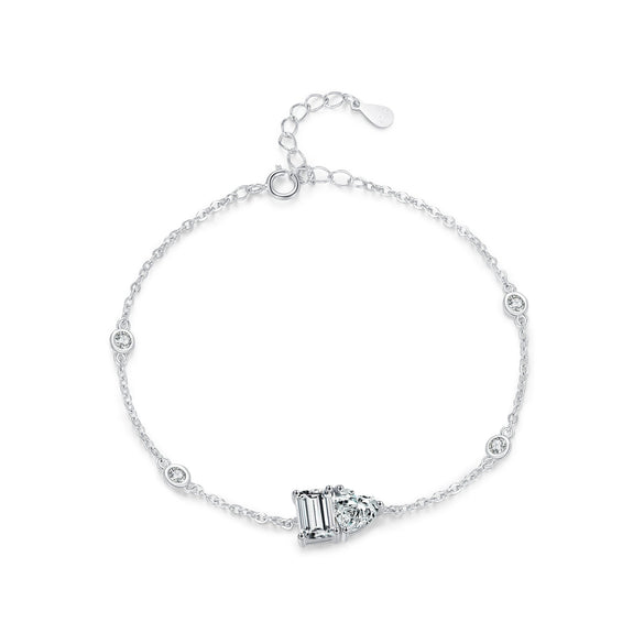 Wholesale Modern S925 Sterling Silver Light Luxury Geometric Heart Shape Inlaid Zircon Bracelet For Women