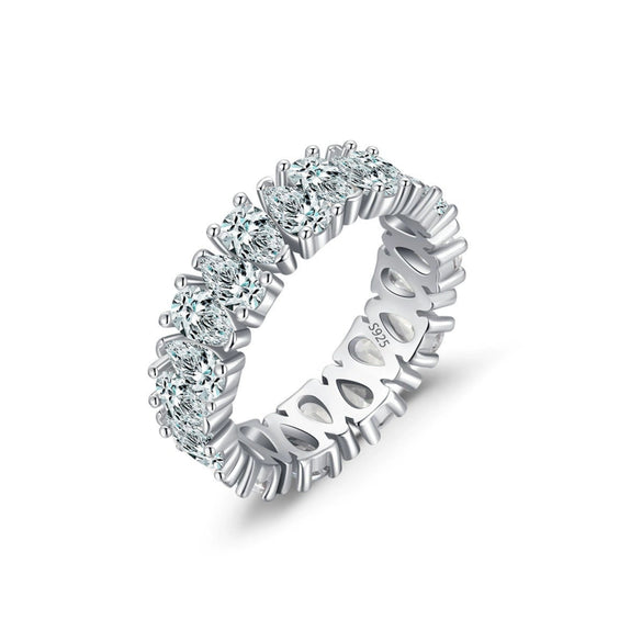 Wholesale Modern S925 Sterling Silver Ring For Women Geometric Inlaid Zircon Full Diamond Row Ring