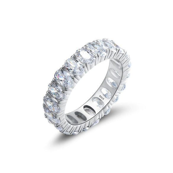 Wholesale Modern S925 Sterling Silver Ring For Women Geometric Inlaid Zircon Full Diamond Row Ring