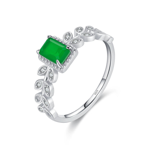 Wholesale Modern S925 Sterling Silver Vintage Emerald Cut Leaf Ring For Women With Inlaid Zircon