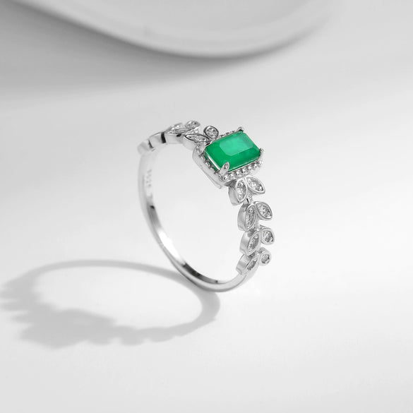 Wholesale Modern S925 Sterling Silver Vintage Emerald Cut Leaf Ring For Women With Inlaid Zircon