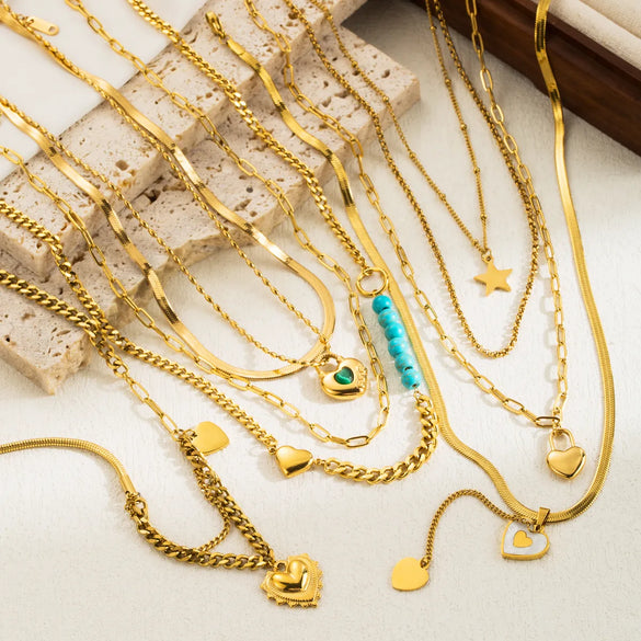 Wholesale Jewelry Modern Style Simple Style Solid Color 304 Stainless Steel Rhinestones Inlay Layered Necklaces