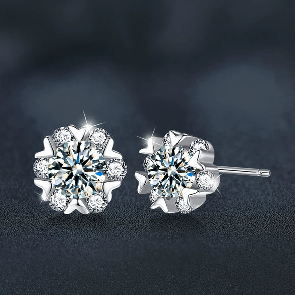 Wholesale Moissanite And S925 Sterling Silver Love Snowflake Geometric Fashion Women's Earrings