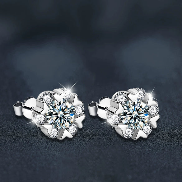 Wholesale Moissanite And S925 Sterling Silver Love Snowflake Geometric Fashion Women's Earrings