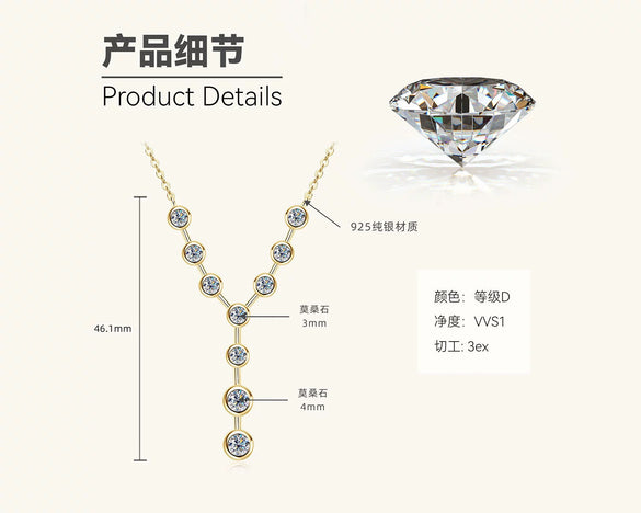 Wholesale Moissanite And 925 Silver Tassel Long Necklace With Geometric Style Electroplated Featuring Letter Number And Text Shapes