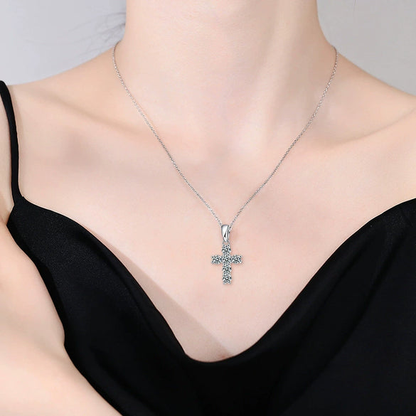 Wholesale Moissanite And 925 Sterling Silver Geometric Cross Pendant Necklace For Women With Minimalist Design
