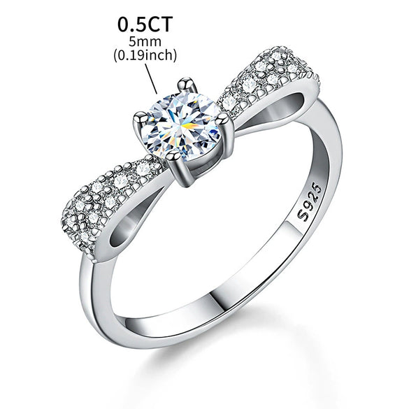 Wholesale Moissanite Bow Ring In S925 Sterling Silver With Four Claw Setting And Electroplating For Women