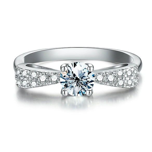 Wholesale Moissanite Bow Ring In S925 Sterling Silver With Four Claw Setting And Electroplating For Women