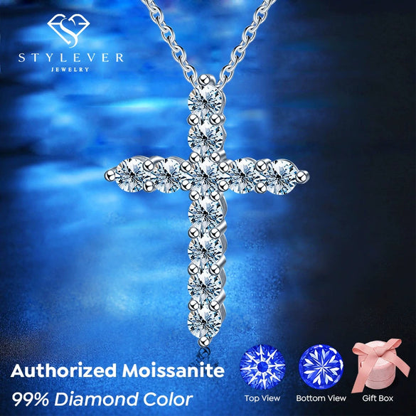 Wholesale Moissanite Cross Necklace Pendant In 925 Sterling Silver With Electroplating For Women On Pt950 Platinum Clavicle Chain