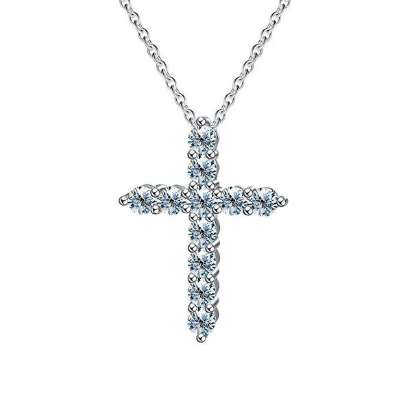 Wholesale Moissanite Cross Necklace Pendant In 925 Sterling Silver With Electroplating For Women On Pt950 Platinum Clavicle Chain