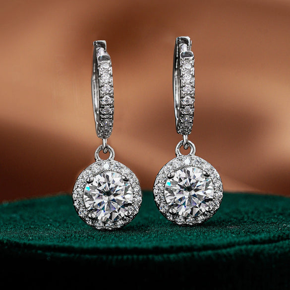 Wholesale Moissanite Earrings S925 Silver Luxury Round Geometric Style Diamond Design Accessories Jewelry